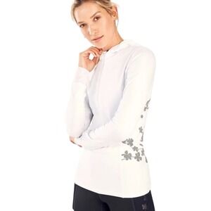 Fabletics White Floral Quarter Zip Hoodie Activewear Top Women's Size M